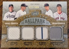 2009 Upper Deck Ballpark Collection Quad Swatch Peavy Pettitte Nathan Papelbon