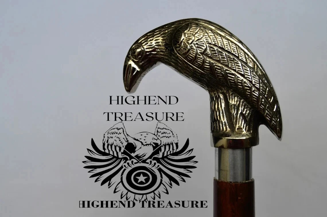 Crow Raven Handle Solid Brass Designer Wooden Wal… - image 2