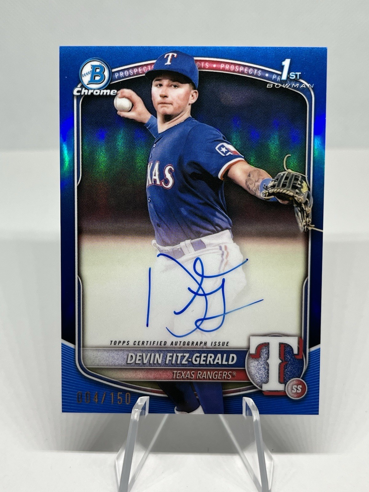 2025 Bowman Chrome DEVIN FITZ-GERALD #CPA-DF 1st True Blue Auto /150 Rangers