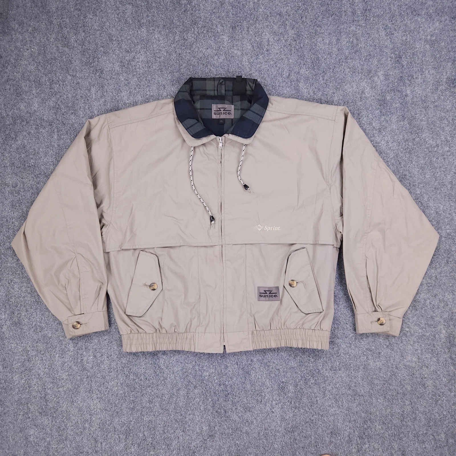 Sunice Jacket Mens XL Beige Sprint Plaid Lined Full Zip Windbreaker Pockets
