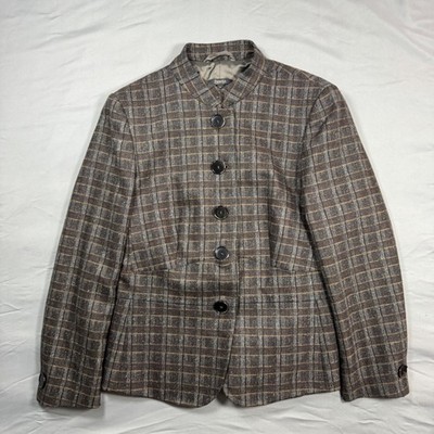 Zanella Plaid Blazer Silk Blend Womens 6 Structured Brown Luxury Academia