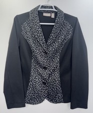CHICO'S Blazer Jacket Women XS Size 0 Leopard Print Black Gray Long Sleeve
