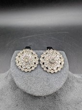 VTG Signed BLUETTE Made In France Clear White Rhinestone Round Shoe Clips