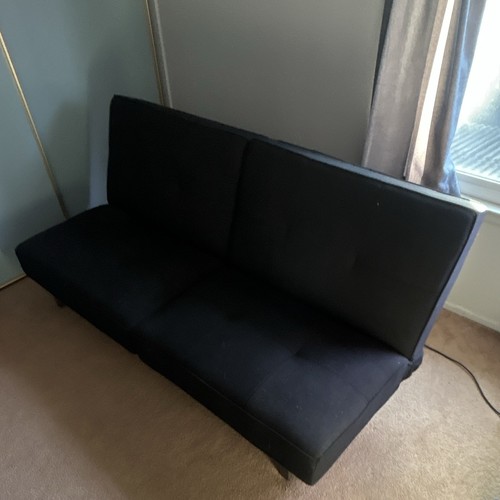 Black Tufted Convertible Fabric Futon Sofa
