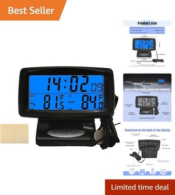 Luminous LCD Dashboard Thermometer & Clock - Dual Fahrenheit/Celsius Display
