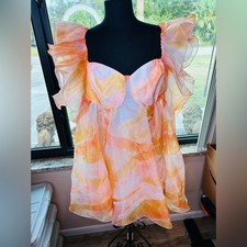 ASOS Luxe ruffle shoulder cupped babydoll dress multi-  tie-dye print size 14