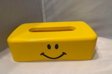 Vintage Smiley Smile Face Yellow Plastic Small Rectangle Tissue Box Cover