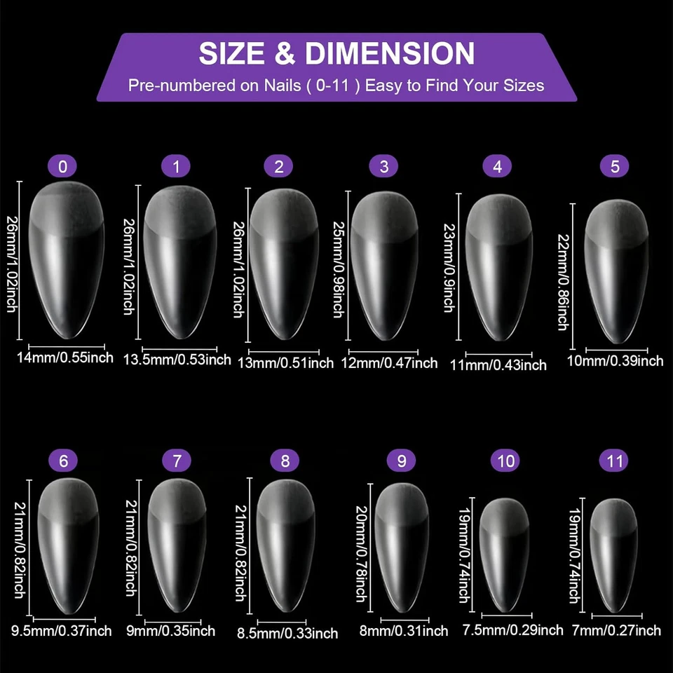 Gel Tips Unghie Finte Mandorla, Copertura Completa False Unghie Finte Kit, Coffi - Immagine 2 di 4