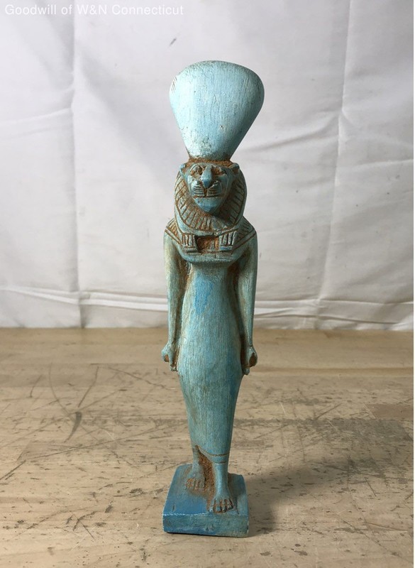 Egyptian Goddess Sekhmet Statue Figurine Lion Head Turquoise Blue 10.5 Inch