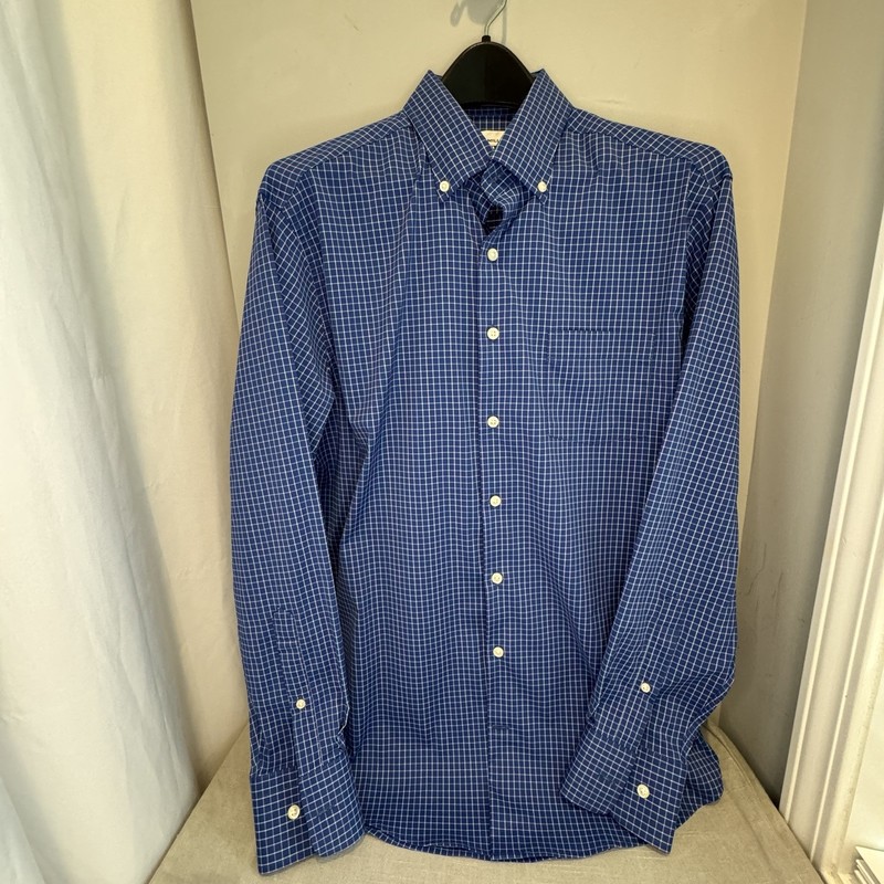 Peter Millar Shirt Men Large Blue Check Button Up Dress Performance Wicking SZ M