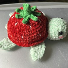 Handmade Crochet Plushie Strawberry Sea Turtle 7.5  Chenille Yarn