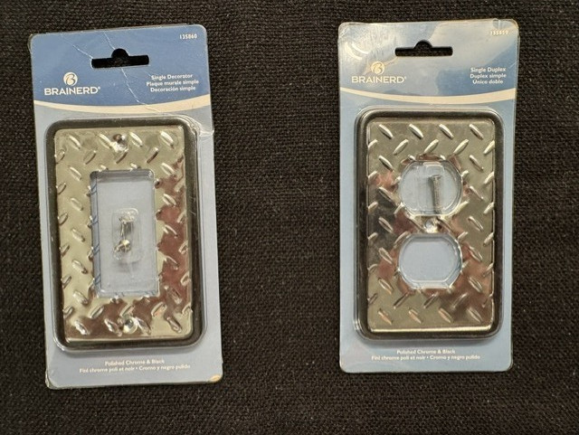 Brainerd Diamond Plate Polished Chrome and Black Switch and Outlet Plates