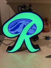 Rainier beer LED sign In Seattle Seahawks Colors