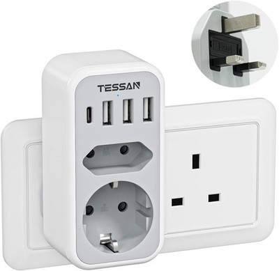 TESSAN UK Adapter England Deutschland Stecker, Steckdosenadapter Reisestecker