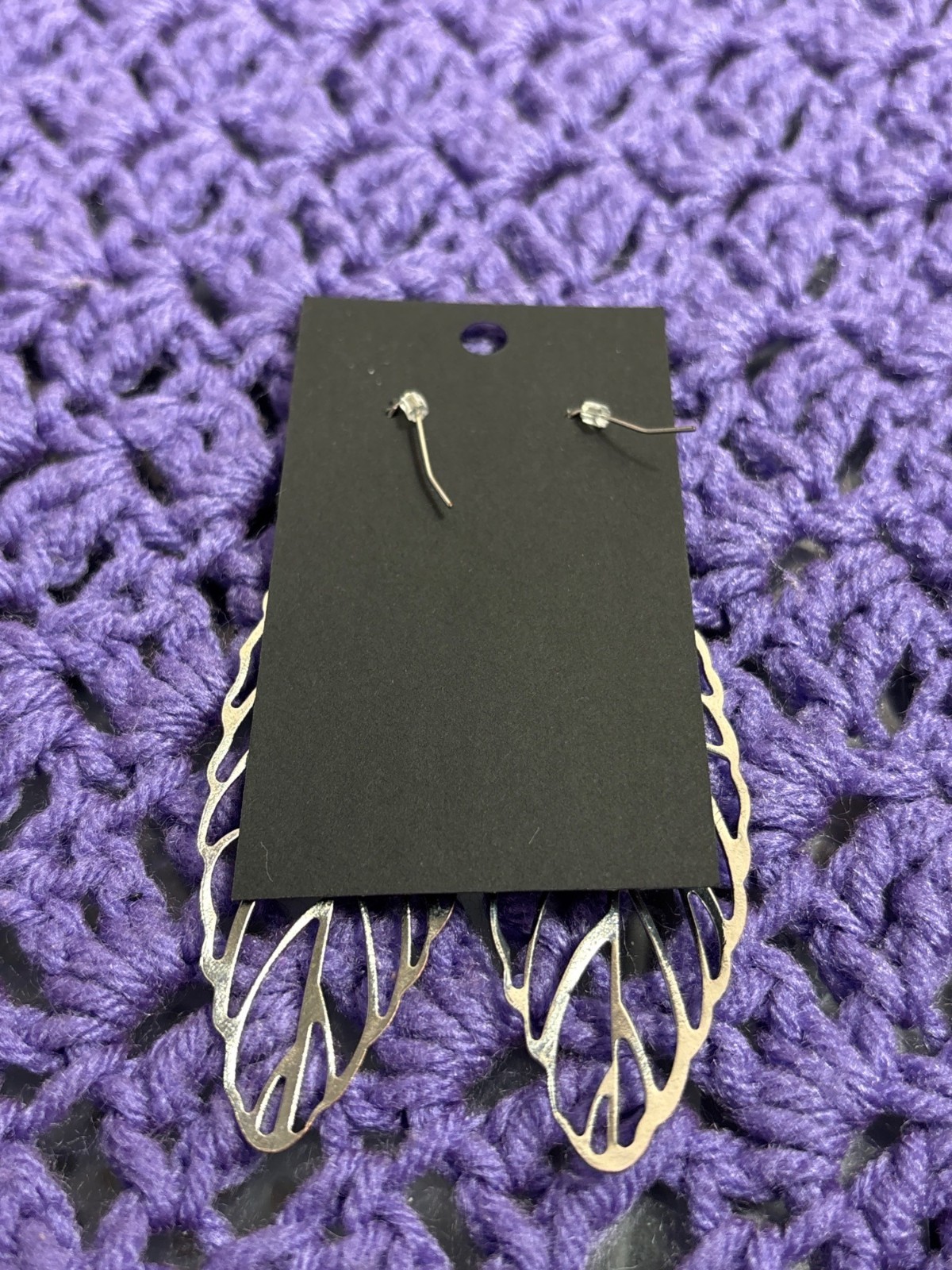 Silvertone Statement Leaf Dangle Earrings 3.5 inc… - image 2