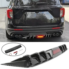Carbon Rear Bumper Lip Diffuser w/ LED Tail Brake Light For Ford Explorer ST