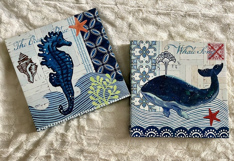 Beach Wall Art - Whale & Seahorse J. Brinley 2 Canvas Blue Coastal Home Nursery