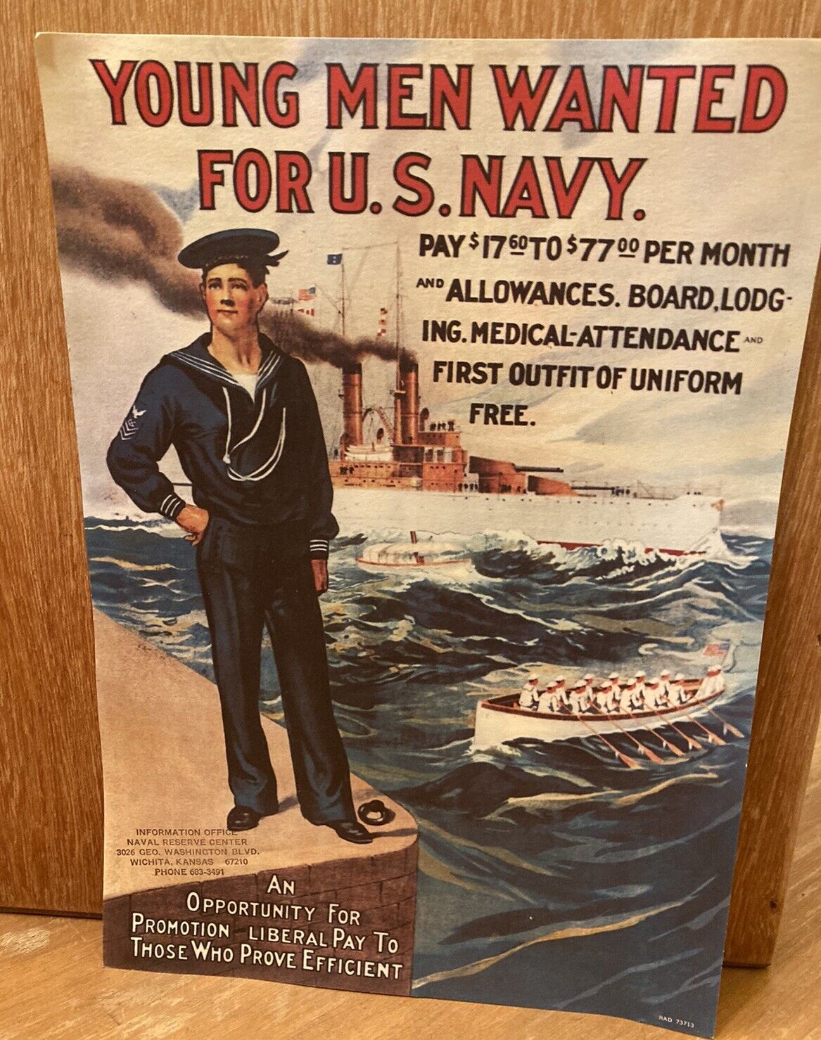 -Young Men Wanted for US Navy- 70’s  Recruitment Poster  Repro.  RAD 73713 13x8