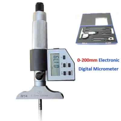 0-8'' Digital Electronic Depth Micrometer Set 0-200mm Gauge Carbide LCD Display