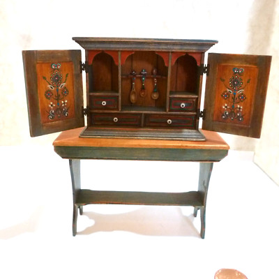CINDY MALON DOLLHOUSE MINIATURE 2 PC. CABINET ON TABLE HAND PAINTED #2/25 1996