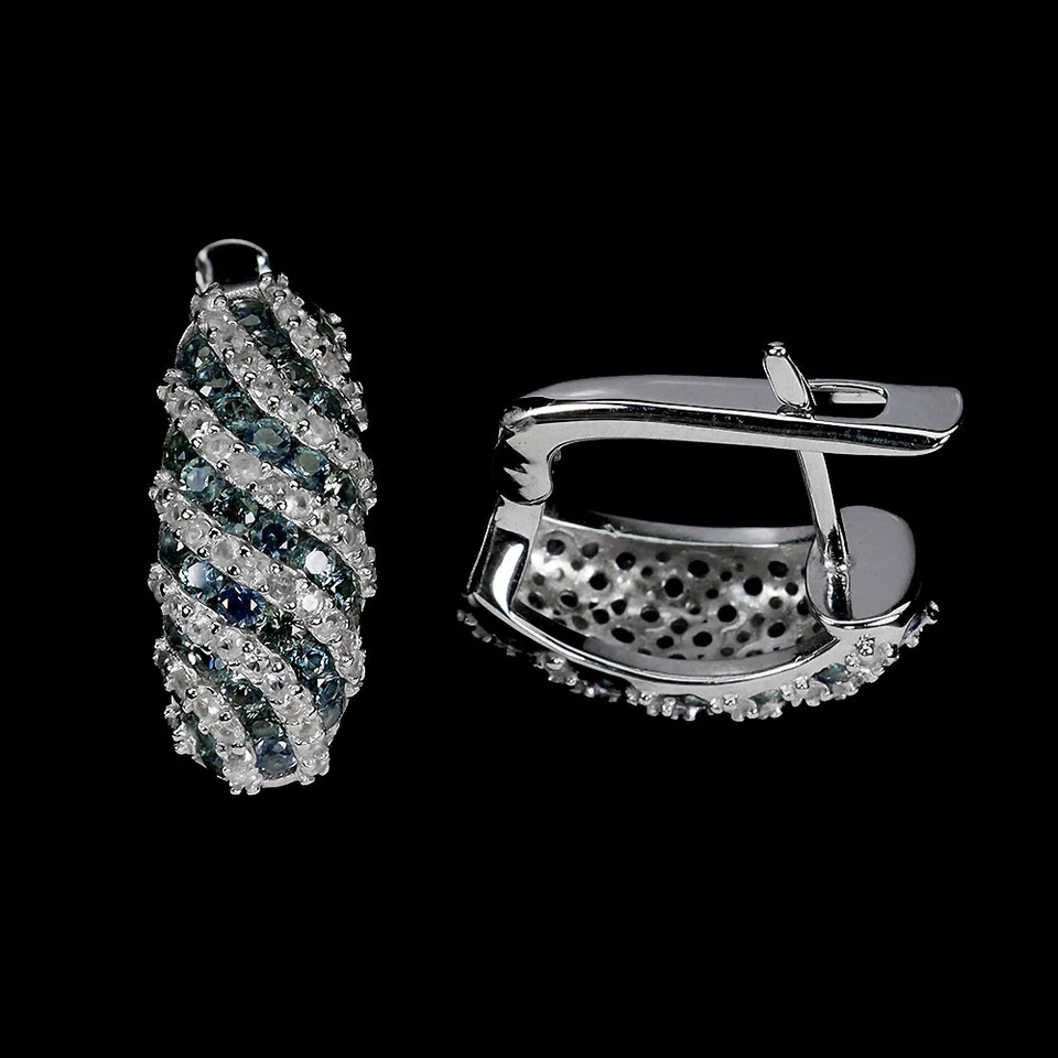 Orecchini In Argento Sterling 925 Zaffiro Rotondo Diamante Taglio Topazio Gemma - Immagine 3 di 4