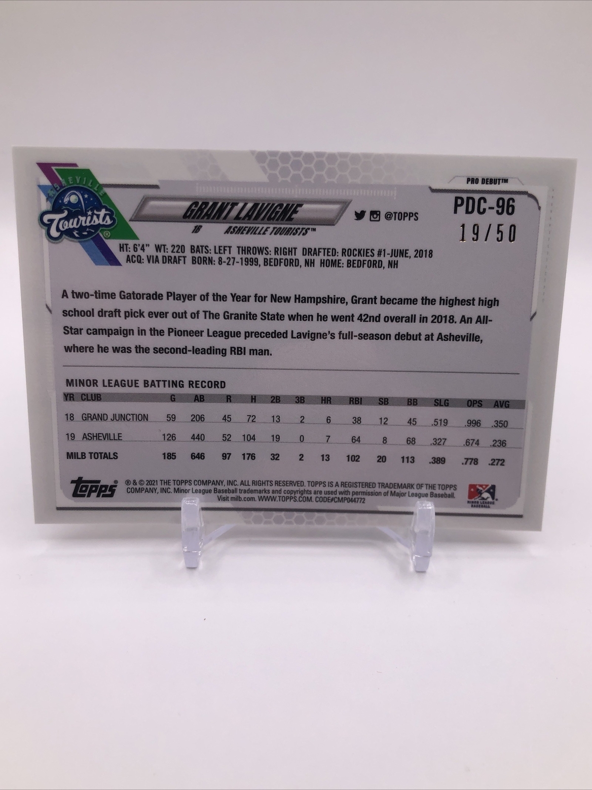 2021 Topps Pro Debut Chrome PDC96 Gold Refractor /50 Grant Lavigne