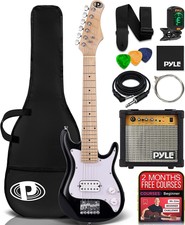 Pyle 6-string Kids Electric Guitar Kit Includes Amplifier W/ Accessory Kit-black