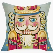 Nutcracker Soldier Blue Christmas Throw Pillow Cover 18x18 Winter Holiday Decor