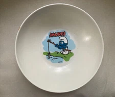 Vintage Deka Smurfs Melamine Plastic Cereal Bowl 5.75" Fishing