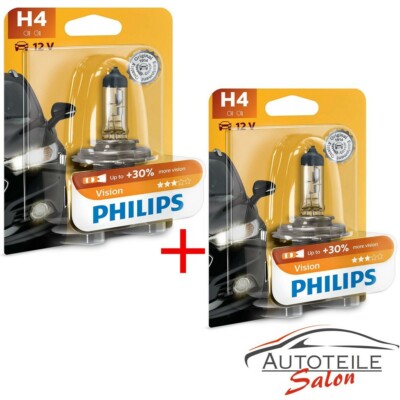 Philips Vision H4 bis zu 30% mehr Licht Premium Halogenlampe 12342PRB1/2 2er Pac