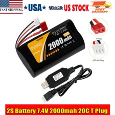 2000mah 7.4V 2S Li-ion Battery 20C T Plug with USB Charger for RC Car Boat Drone