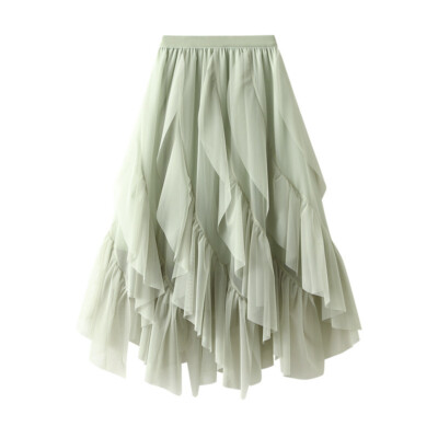 Spring High Waist Mesh Skirt Half Skirt Ruffle Edge Mesh Skirt