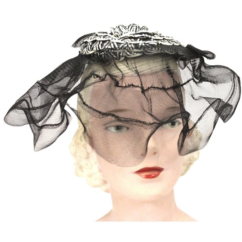 Rare VTG 60s Black Ribbon Mesh Fascinator Hat With Ruffled  display picture 1