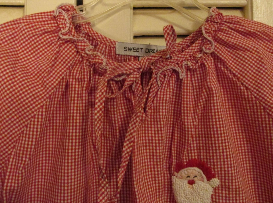 Sweet Dreams Niñas Navidad Papá Noel Vestido Rojo Guinga Manga Larga Ropa de Dormir 24M Foto 3 de 4