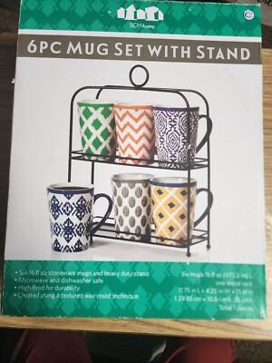 6 PC MUG SET 16 FL OZ STONEWARE MUGS AND HEAVY DUTY,ACM HOME