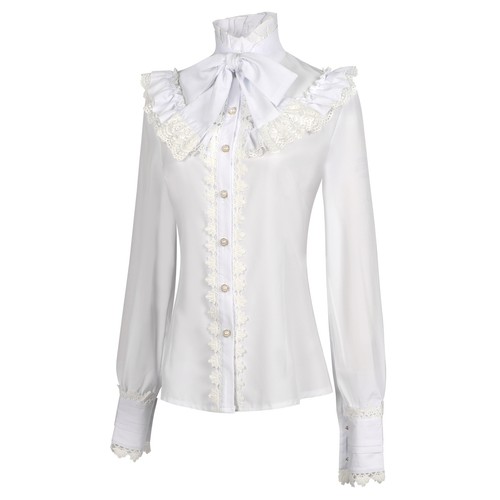 Victorian Women Shirt with Jabot Lady Classic Lolita Blouse Top Shirt Christmas - Picture 26 of 47