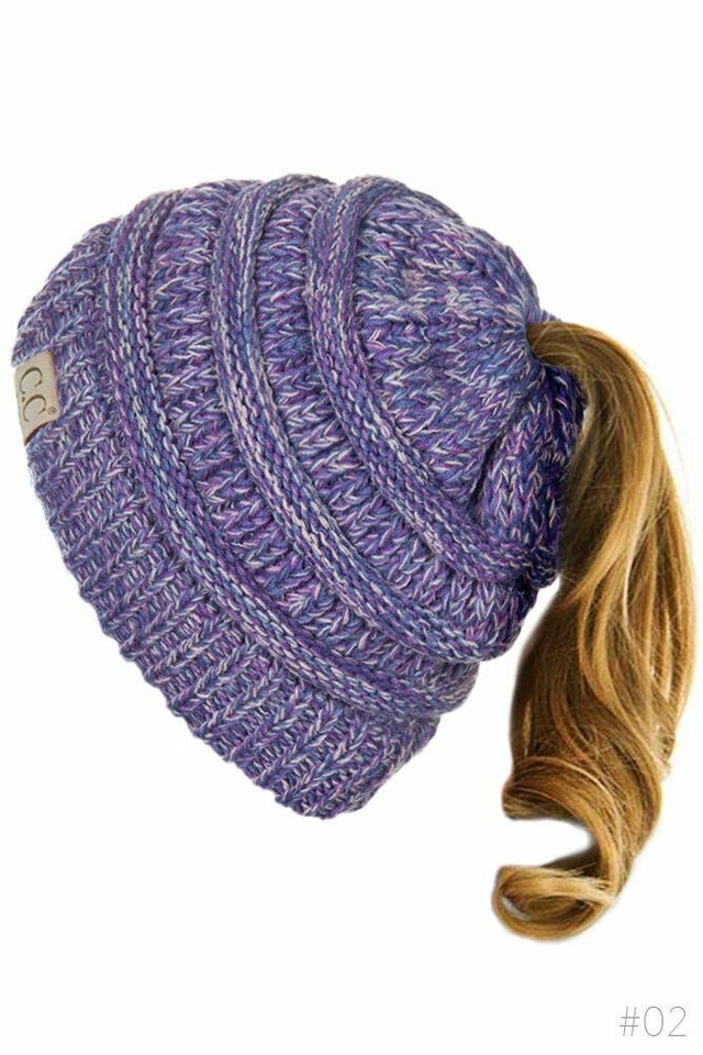Purple Winter Hat With Hole For Hair Girls Ponytail Hat Funky