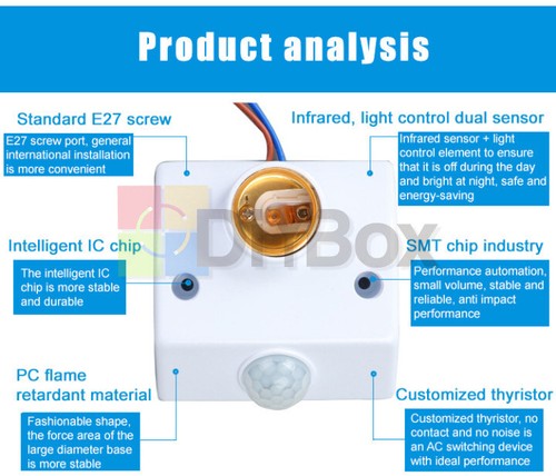 E27 PIR Motion Body Sensor Light Lamp Bulb Holder/Socket Smart Delay Control - - Picture 7 of 11