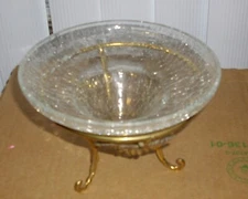 Vintage 2 Piece Conical Glass Bowl and Footed Brass Stand.