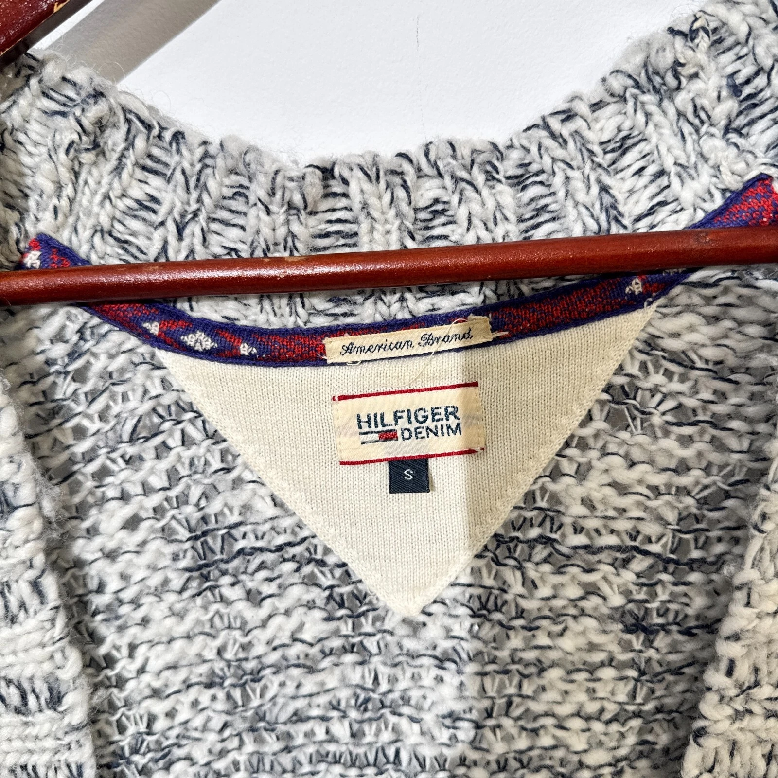 GUCCI Maglione donna vintage Tommy Hilfiger bianco grigio lana taglia S vestibilità regolare