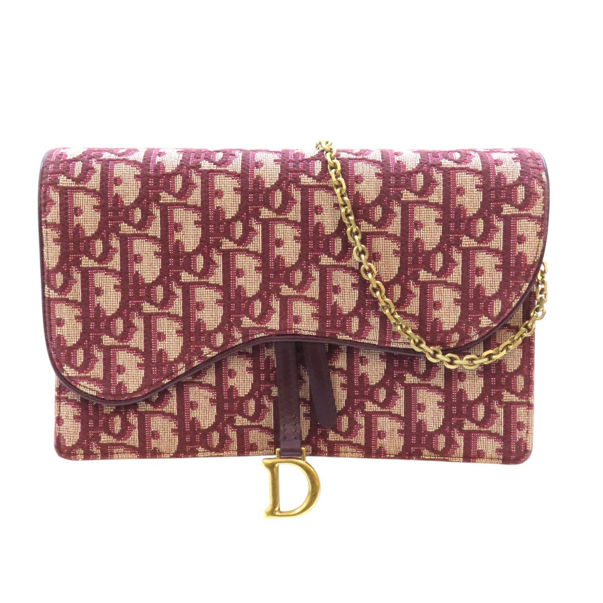 DIOR Oblique Saddle Wallet On Chain Shoulder Bag Canvas
