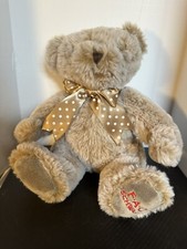 FAO Schwarz Plush Bear Frosted Brown Teddy Polka Dot Bow Pet Toy Sitting 10  