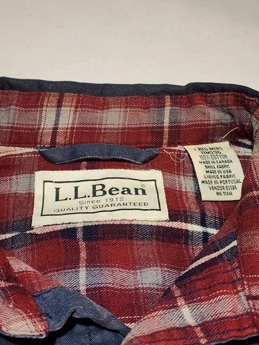 LL Bean Mens Large Shirt Denim Blue Red Plaid OMS96 Distressed VINTAGE - Picture 7 of 7