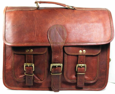 18'' Men's Distressed Vintage Leather Messenger Laptop Satchel Shoulder Bag
