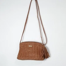 Sun N Sand Women's Straw Woven Crossbody Bag Brown Tassel Adjustable Strap