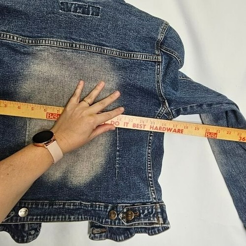 Ymi Women’s Midi Denim Blue Jean Jacket Button Closure Acid Wash Fading Size M - Picture 7 of 9