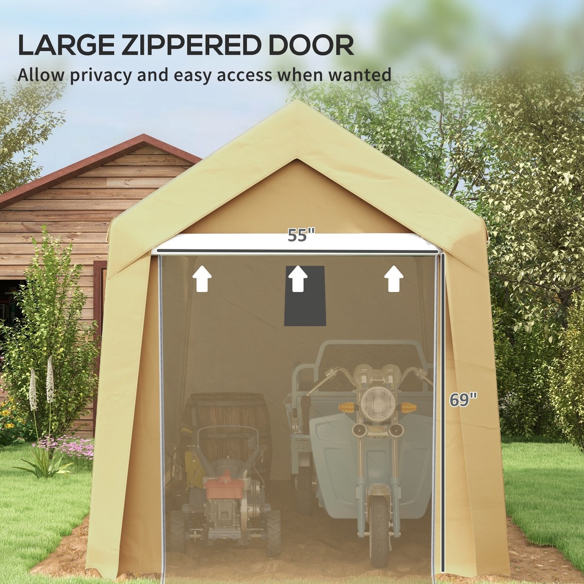 7'x12' Outdoor Motorcycle Storage Shed - Heavy Duty Portable Shelter With Roll-Up Door, Vents & Anchor Straps