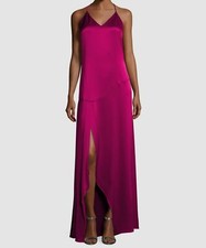 $475 Halston Heritage Women's Pink Sleeveless Satin T-Back Gown Dress Size 2