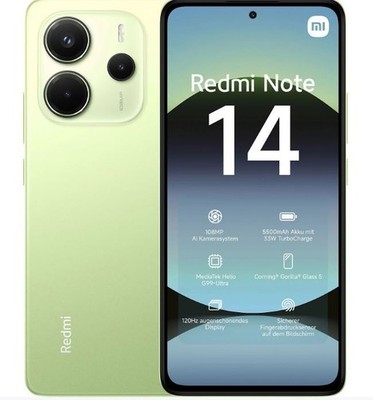 Xiaomi Redmi Note 14 128 GB Lime Green Dual SIM Smartphone Handy Mobiltelefon