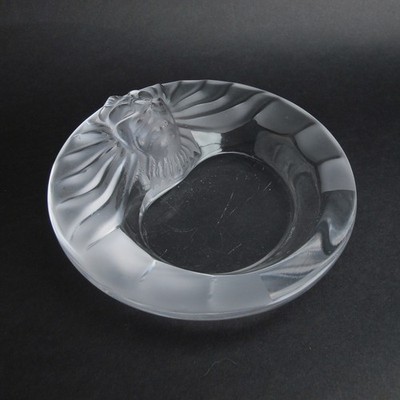 Lion by Lalique France Crystal 5 3/4'' Ashtray with flaws Lion Head Dish